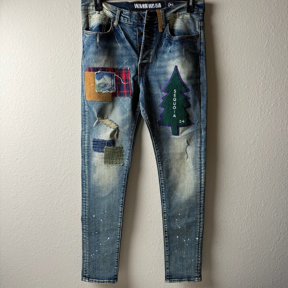 Billionaire Boys Club Patchwork Rover Jeans Size 34 Blue